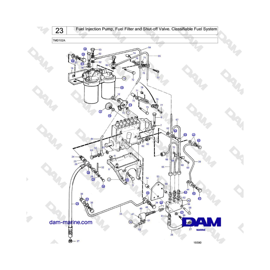 Volvo Penta TMD102A - Fuel Injection Pump, Fuel Filter and Shut-off Valve