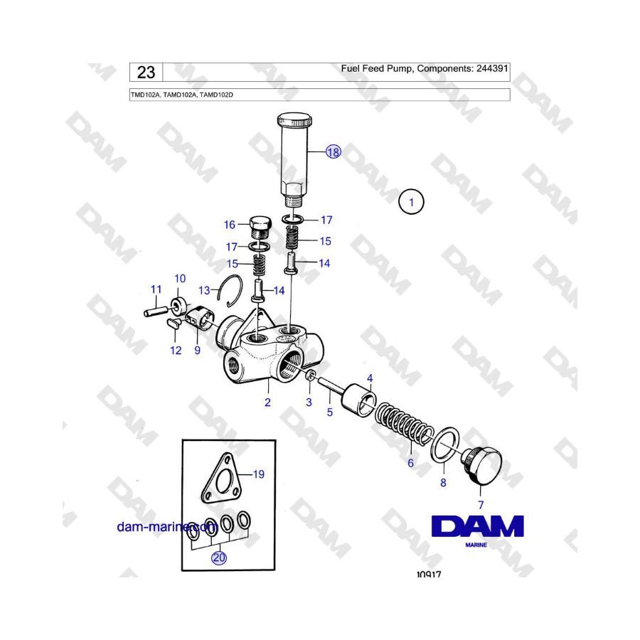 Volvo Penta TMD102A, TAMD102A, TAMD102D - Fuel Feed Pump, Components: 244391