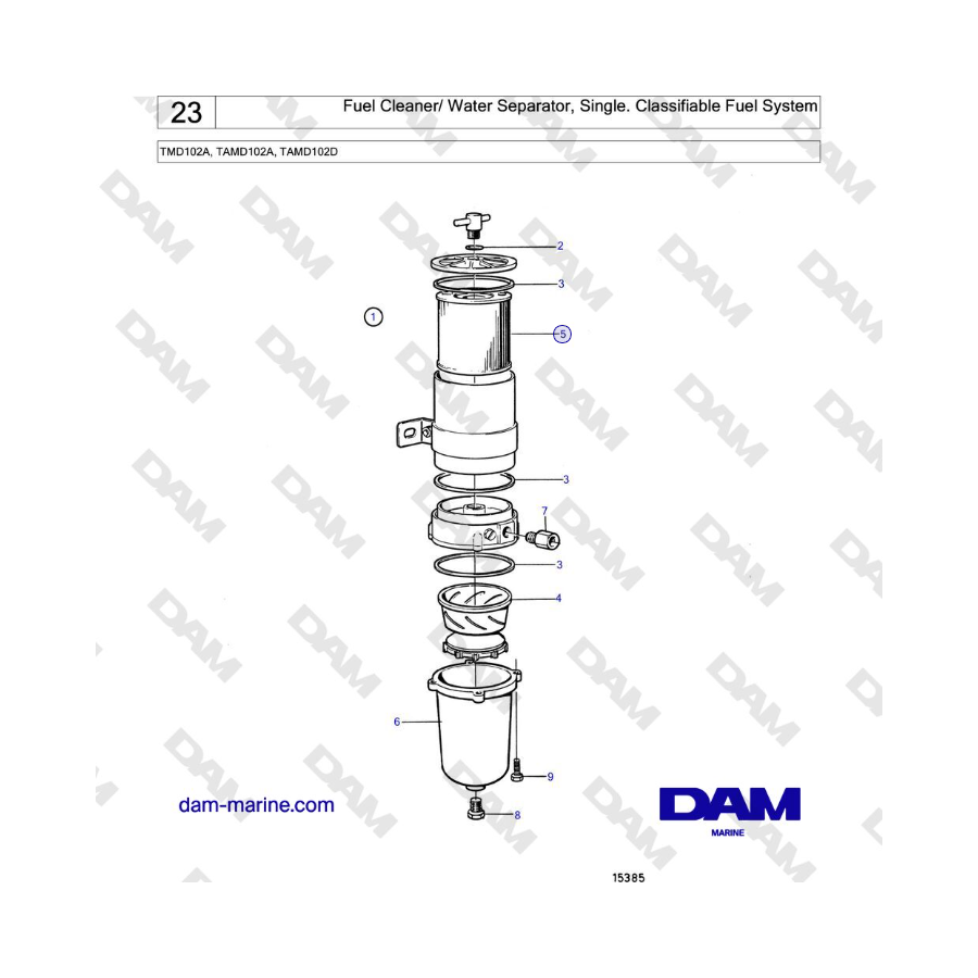 Volvo Penta TMD102A, TAMD102A, TAMD102D - Fuel Cleaner/ Water Separator, Single. Classifiable Fuel System