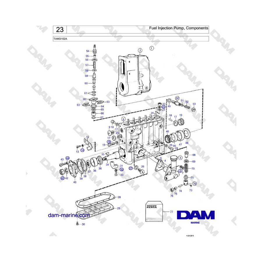 Volvo Penta TAMD102A - Fuel Injection Pump, Components