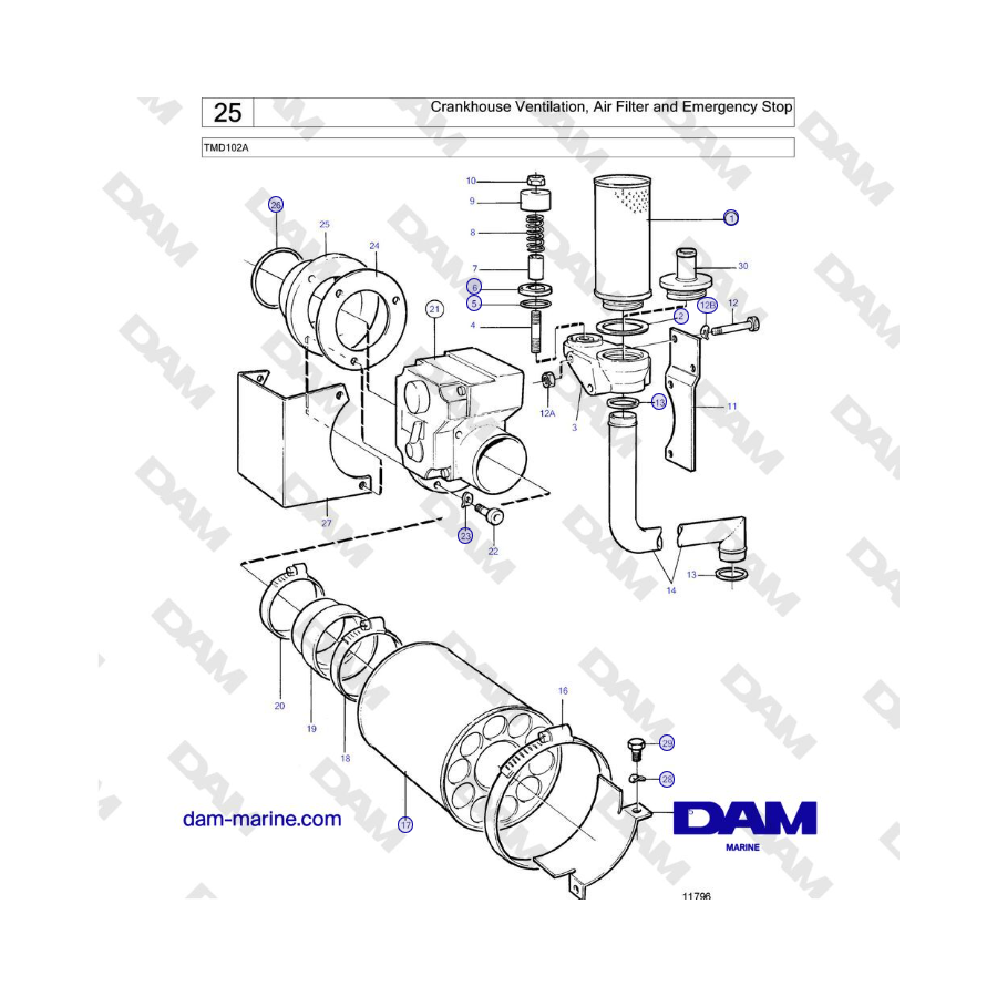 Volvo Penta TMD102A - Crankhouse Ventilation, Air Filter and Emergency Stop