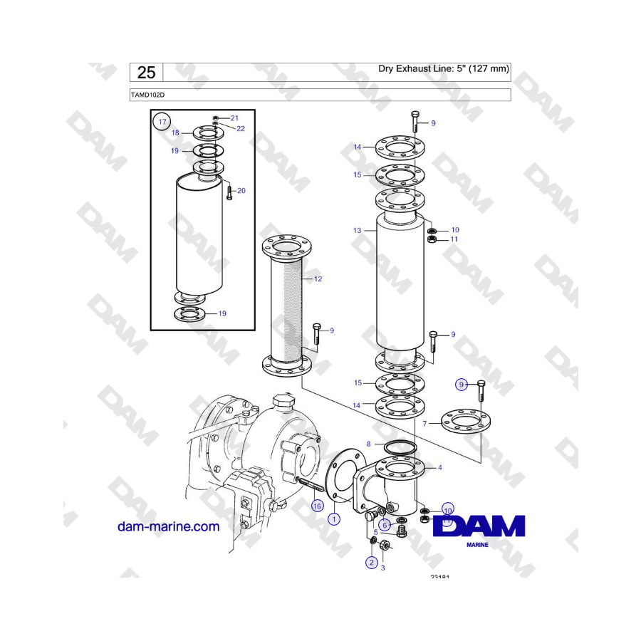 Volvo Penta TAMD102D - Dry Exhaust Line: 5'' (127 mm)