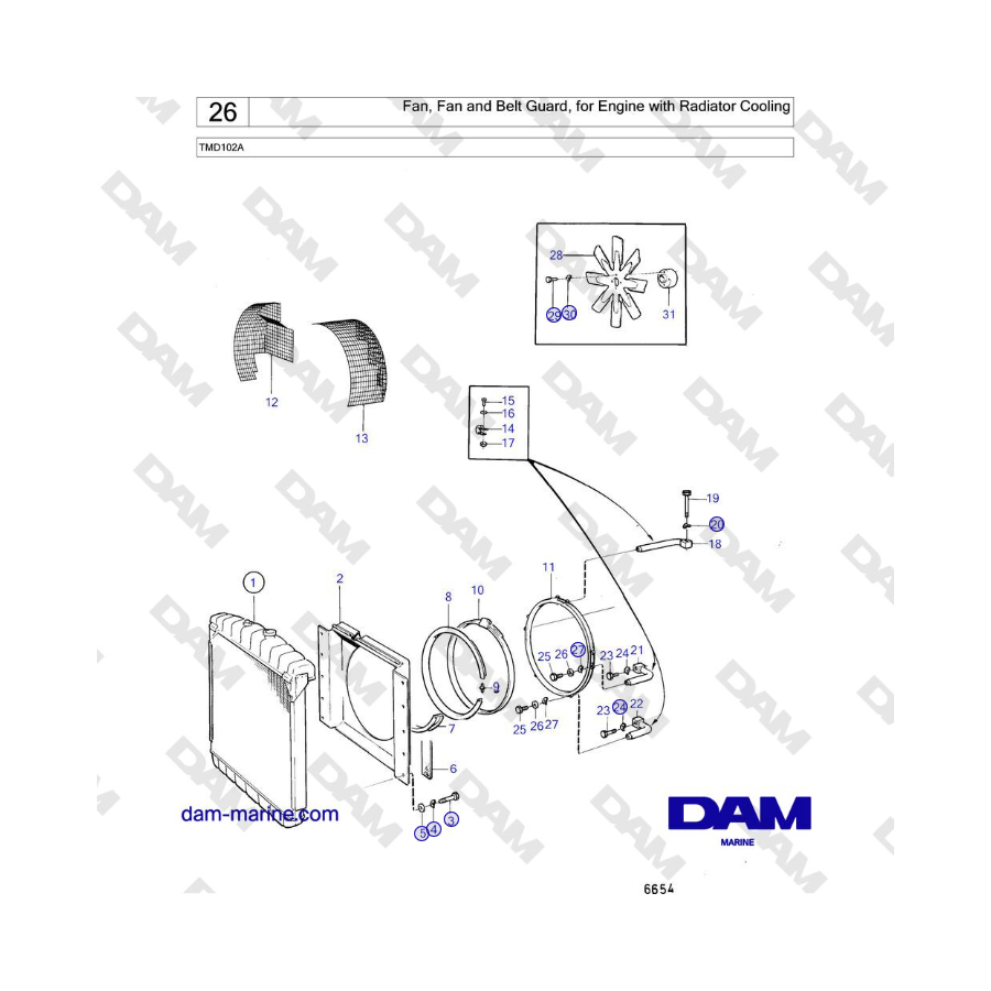 Volvo Penta TMD102A - Fan, Fan and Belt Guard, for Engine with Radiator Cooling