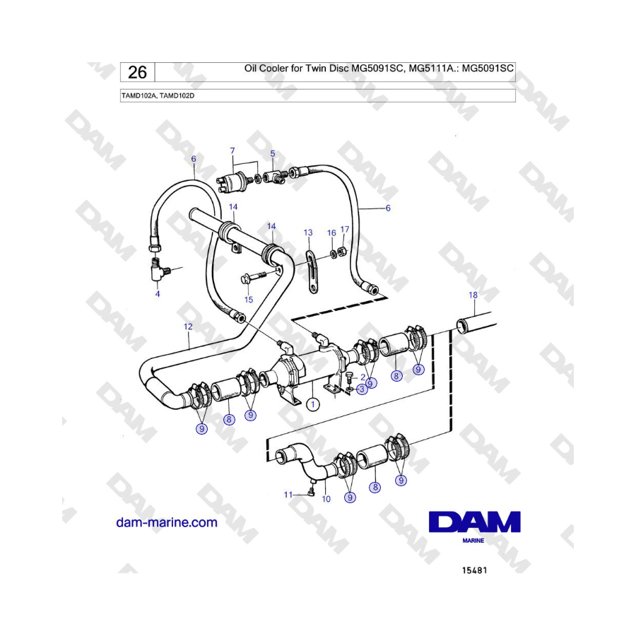 Volvo Penta TAMD102A, TAMD102D - Oil Cooler for Twin Disc MG5091SC, MG5111A.: MG5091SC 