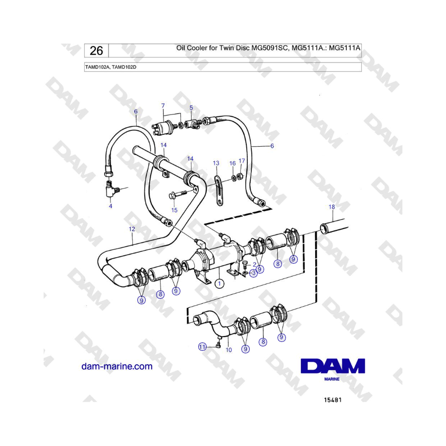 Volvo Penta TAMD102A, TAMD102D - Oil Cooler for Twin Disc MG5091SC, MG5111A.: MG5111A