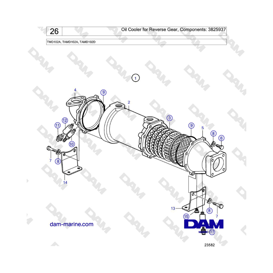 Volvo Penta TMD102A, TAMD102A, TAMD102D - Oil Cooler for Reverse Gear, Components: 3825937