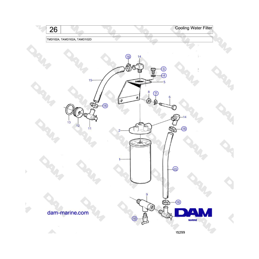 Volvo Penta TMD102A, TAMD102A, TAMD102D - Cooling Water Filter