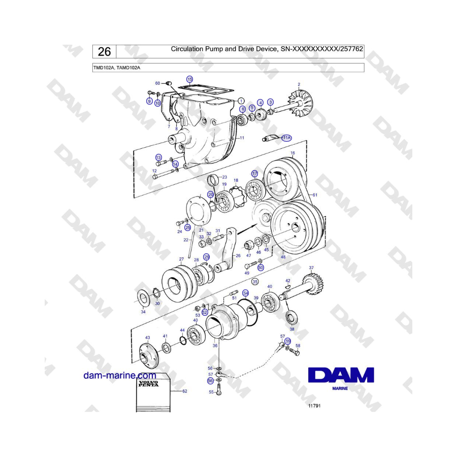 Volvo Penta TMD102A, TAMD102A - Circulation Pump and Drive Device