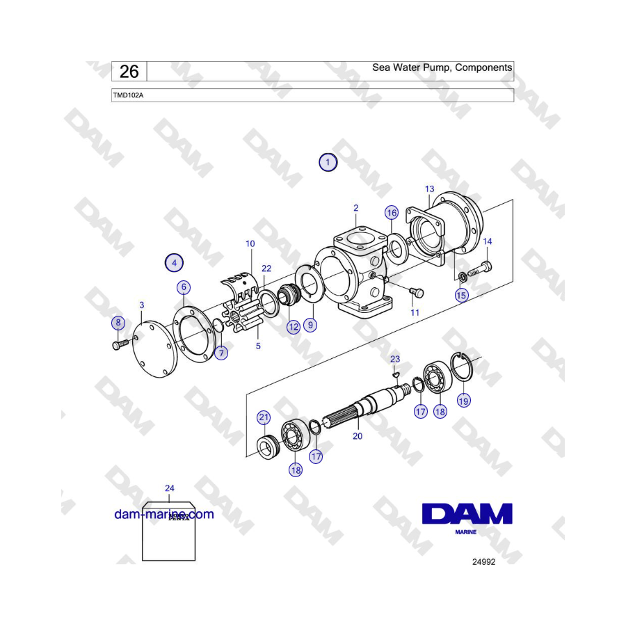 Volvo Penta TMD102A - Sea Water Pump, Components