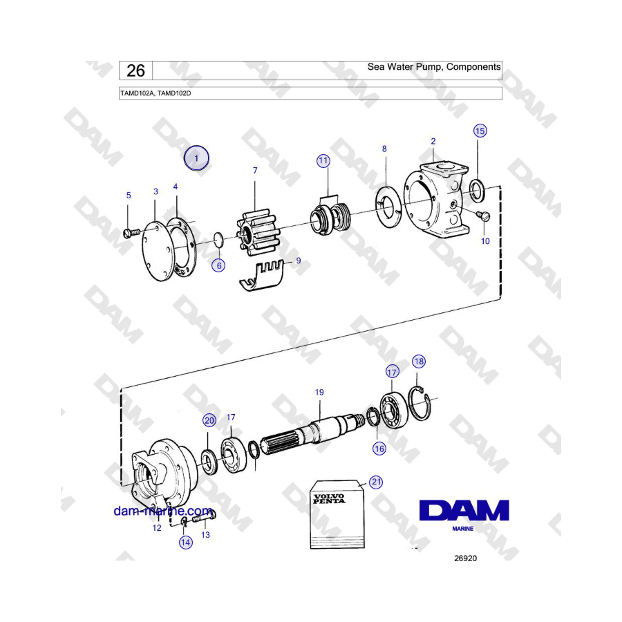 Volvo Penta TAMD102A, TAMD102D - Sea Water Pump, Components