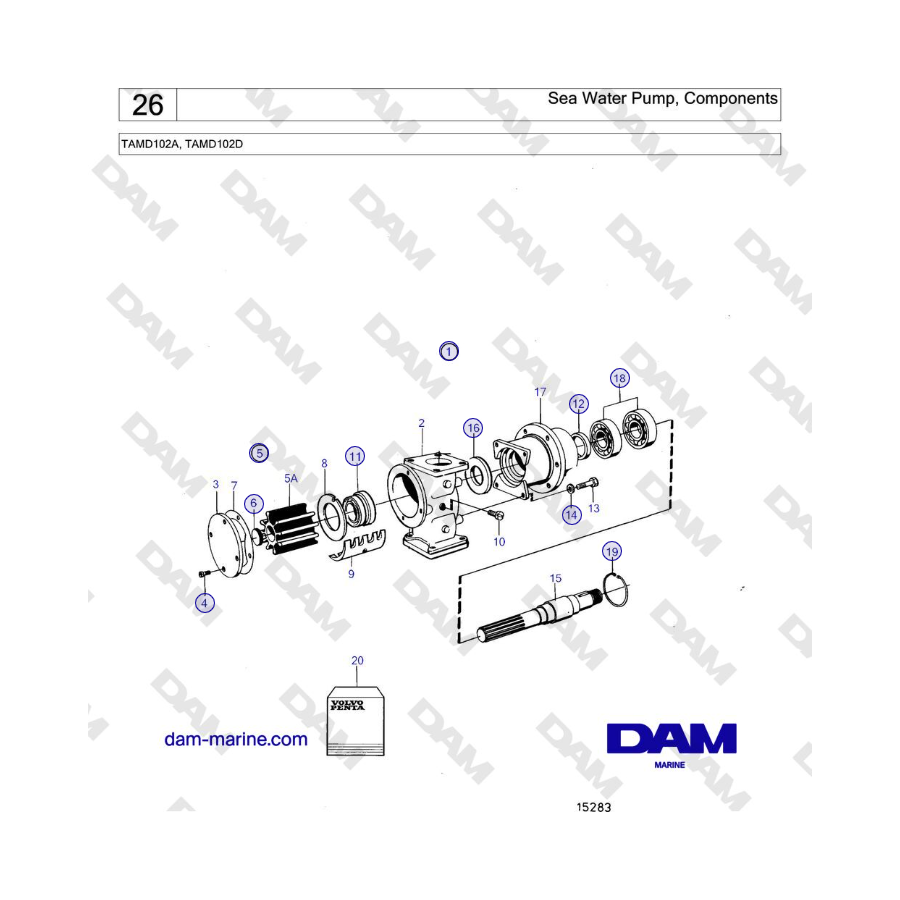 Volvo Penta TAMD102A, TAMD102D - Sea Water Pump, Components