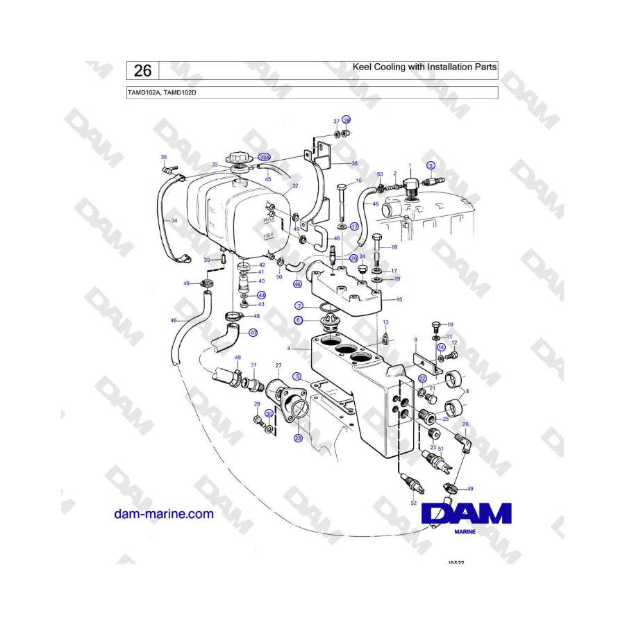 Volvo Penta TAMD102A, TAMD102D - Keel Cooling with Installation Parts