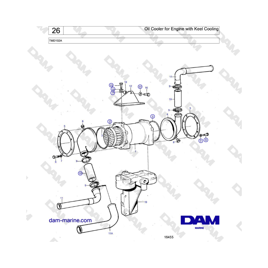 Volvo Penta TMD102A - Oil Cooler for Engine with Keel Cooling