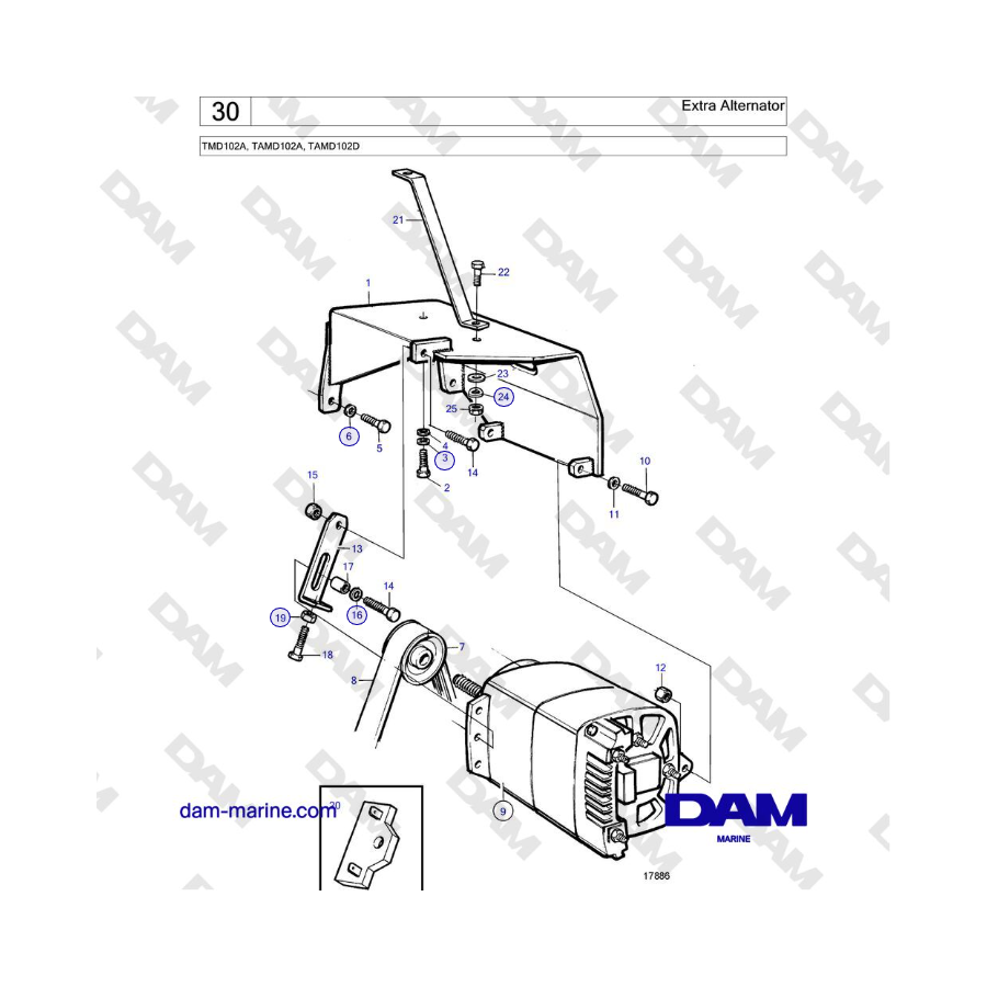 Volvo Penta TMD102A, TAMD102A, TAMD102D - Extra Alternator