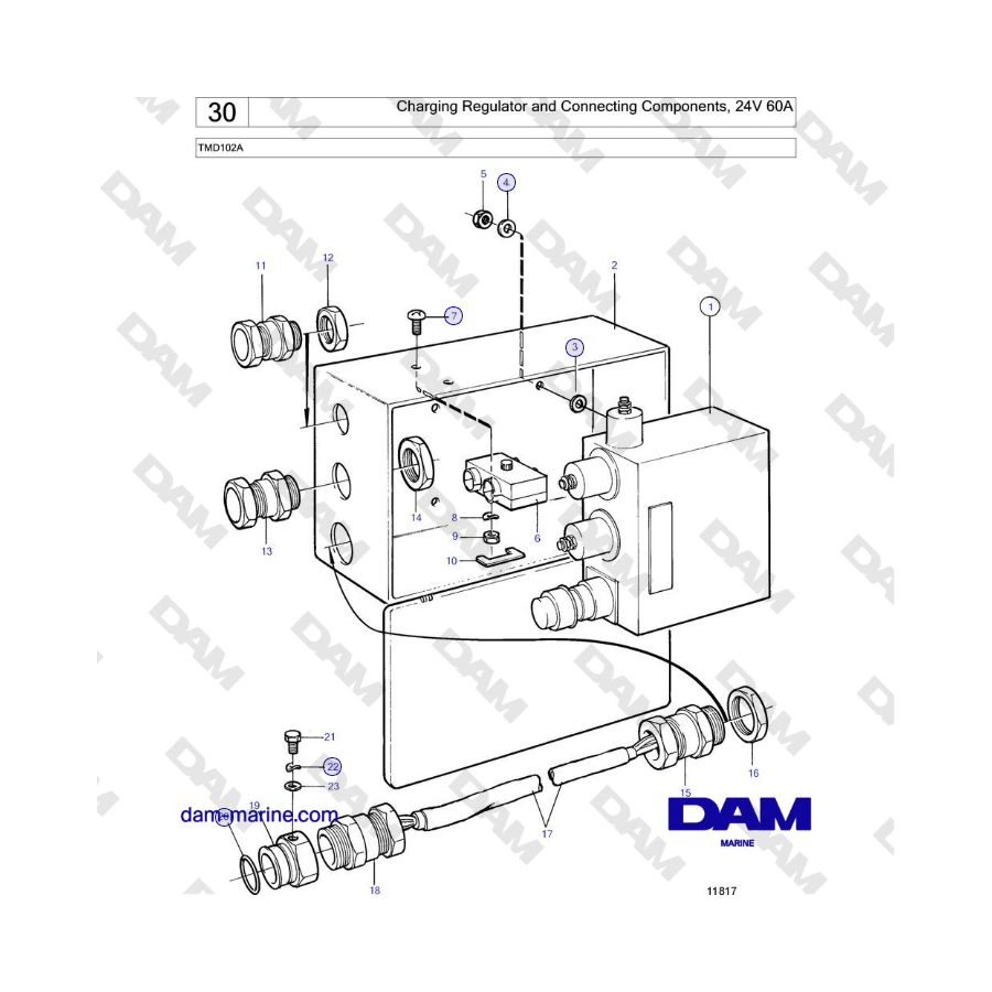 Volvo Penta TMD102A - Charging Regulator and Connecting Components, 24V 60A