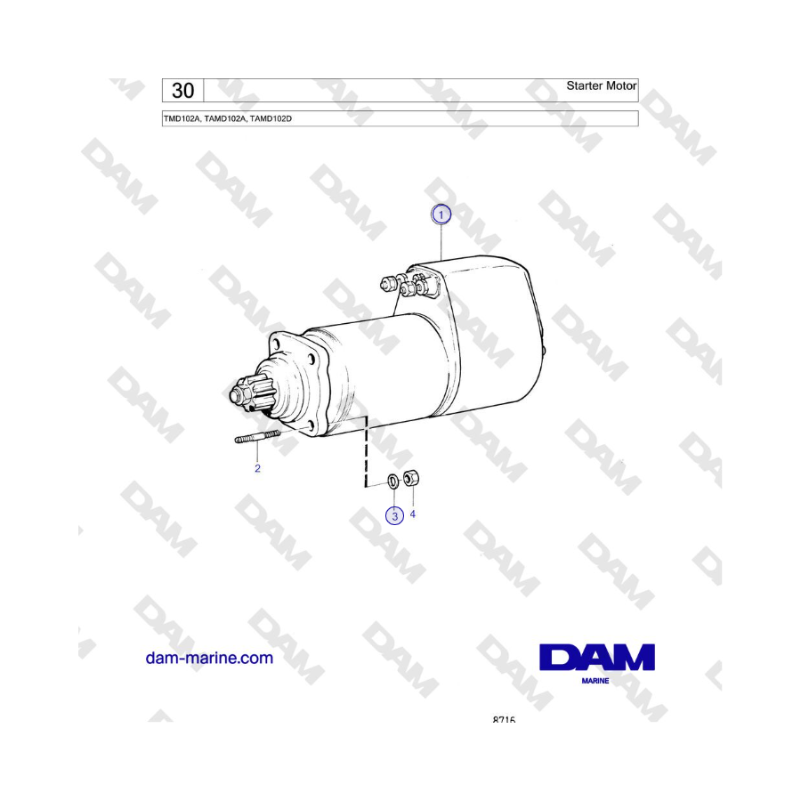 Volvo Penta TMD102A, TAMD102A, TAMD102D - Starter Motor