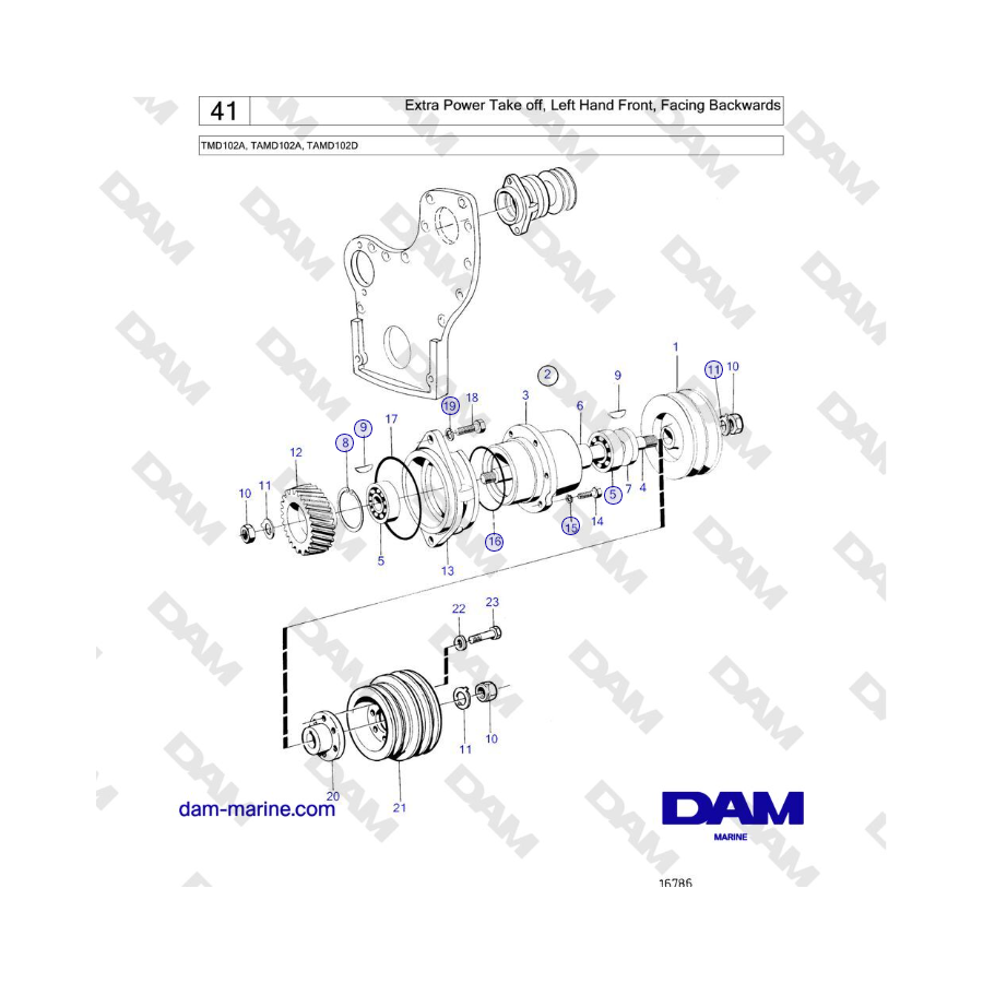 Volvo Penta TMD102A, TAMD102A, TAMD102D - Extra Power Take off, Left Hand Front, Facing Backwards 