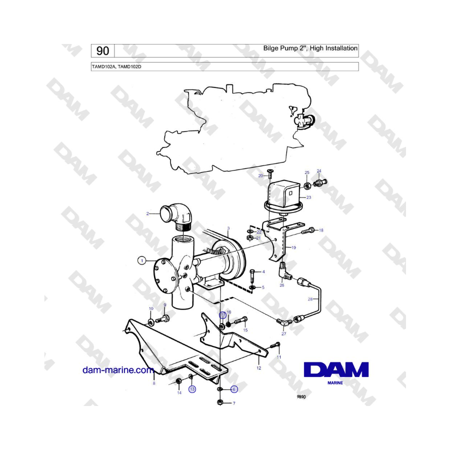 Volvo Penta TAMD102A, TAMD102D - Bilge Pump 2'', High Installation