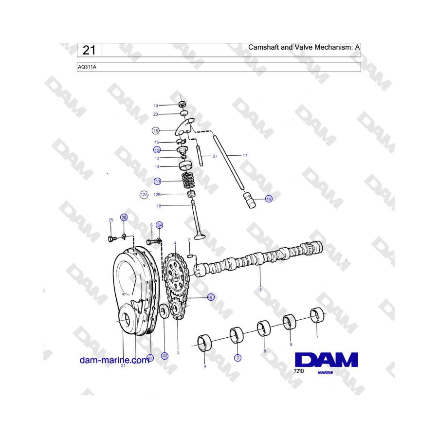 Volvo Penta AQ311A - Camshaft and Valve Mechanism: A