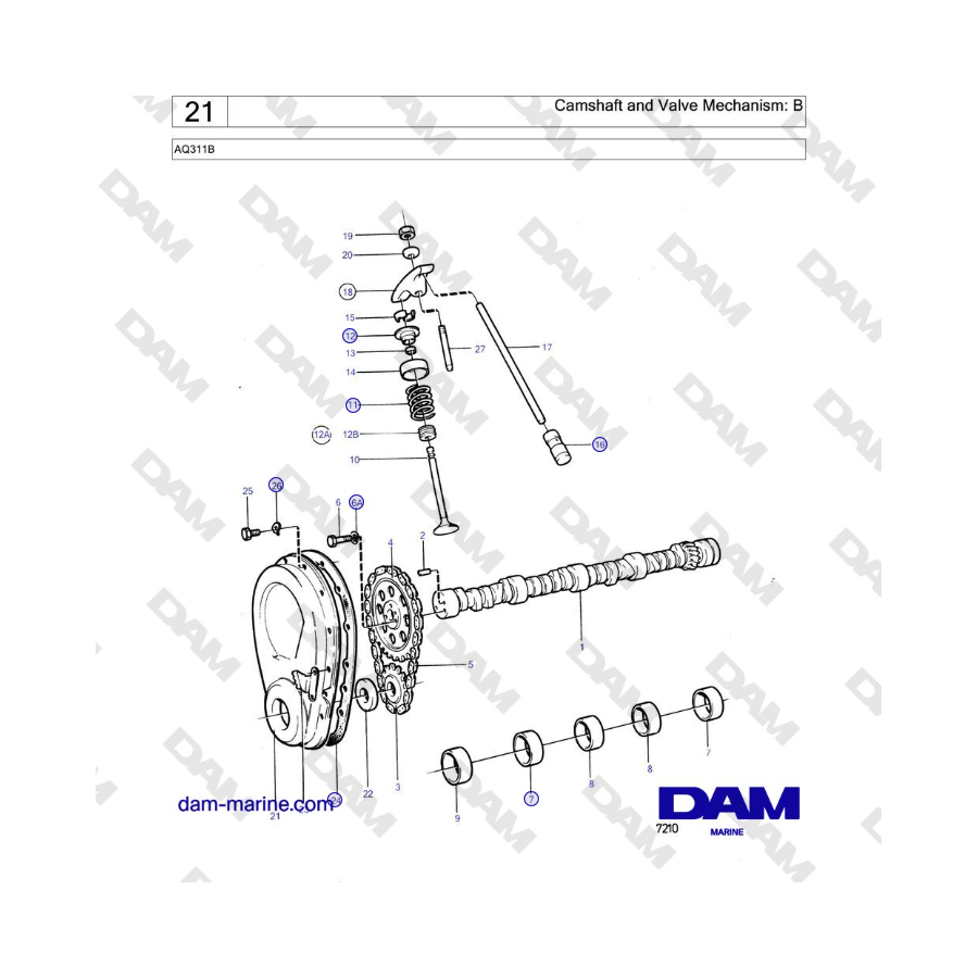 Volvo Penta AQ311B - Camshaft and Valve Mechanism: B