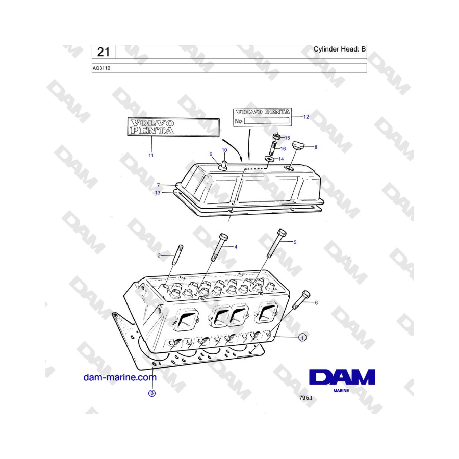 Volvo Penta AQ311B - Cylinder Head: B