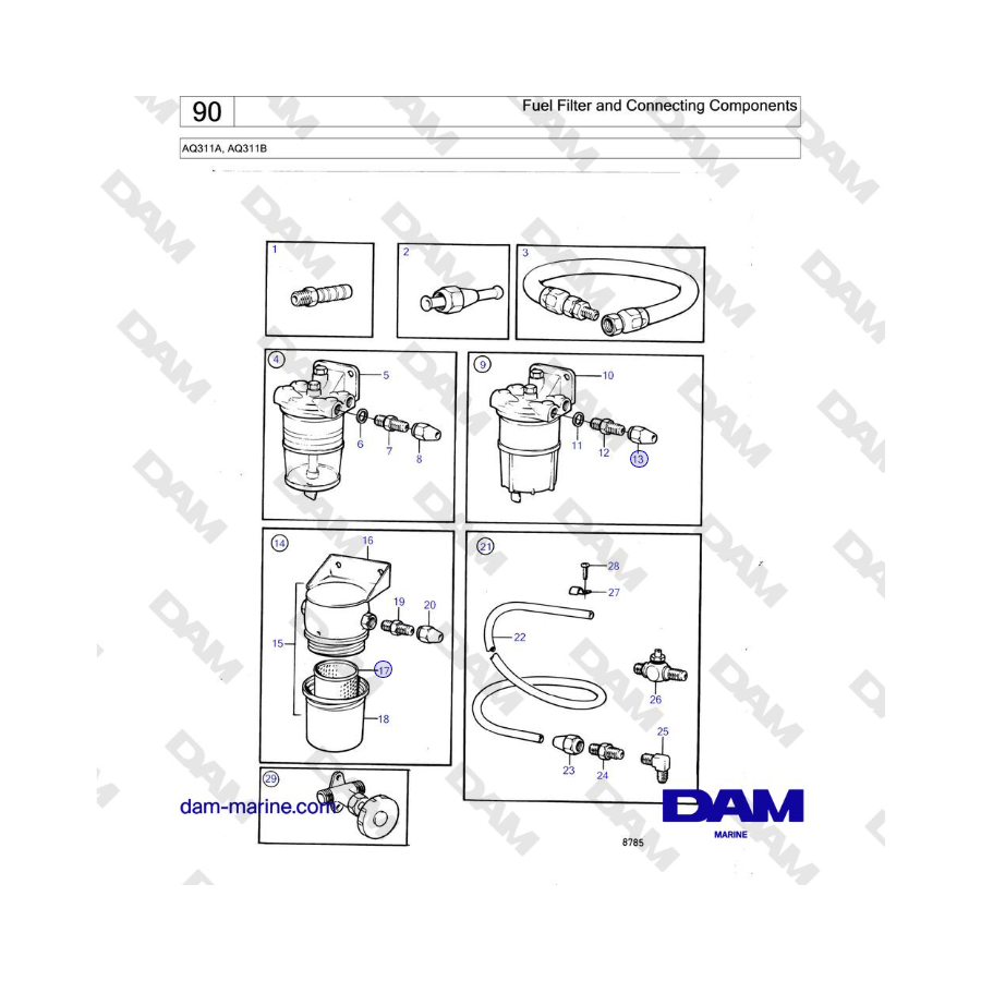 Volvo Penta AQ311A, AQ311B - Fuel Filter and Connecting Components