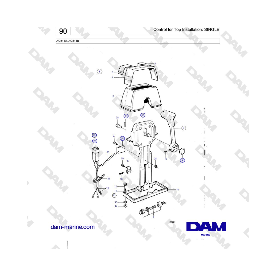 Volvo Penta AQ311A, AQ311B - Control for Top Installation: SINGLE