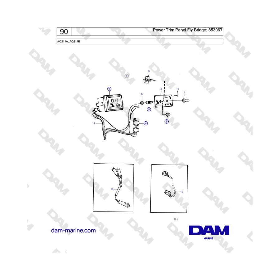 Volvo Penta AQ311A, AQ311B - Power Trim Panel Fly Bridge: 853067