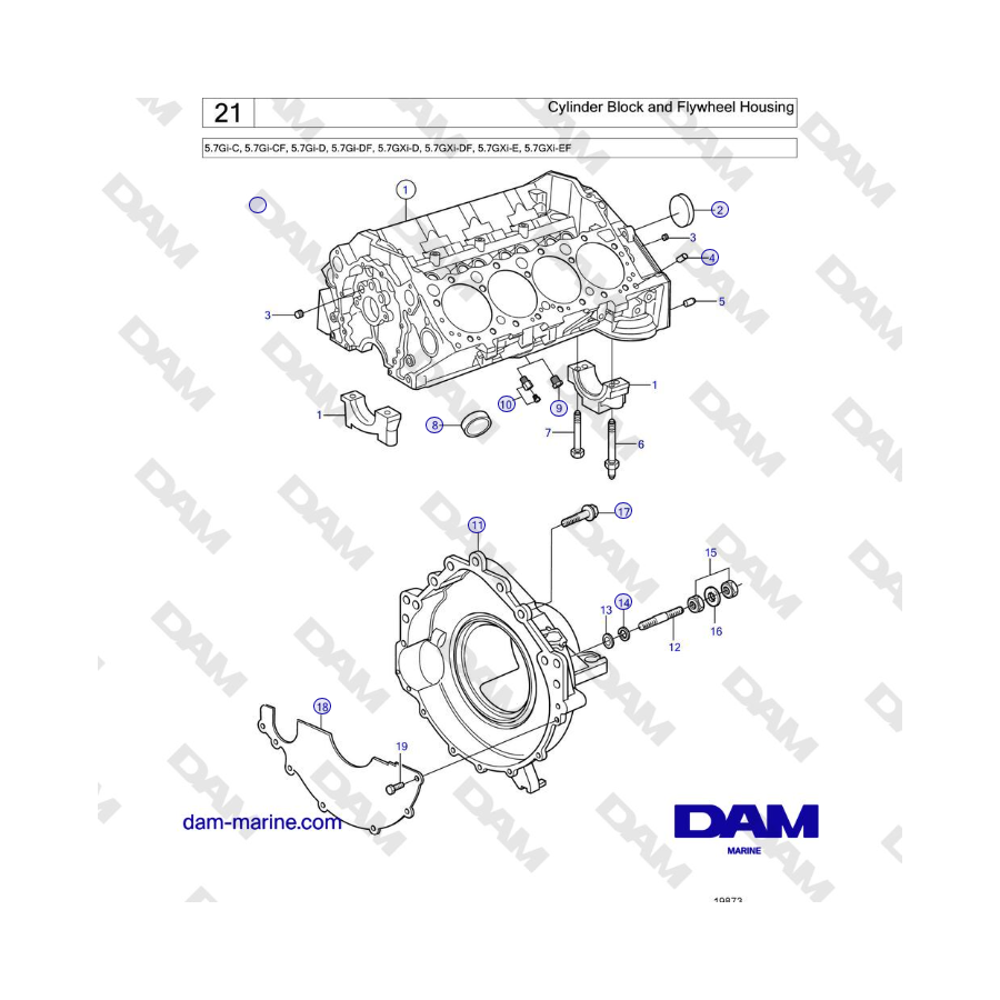 Volvo Penta 5.7L GI-C / 5.7L GI-D - Cylinder Block and Flywheel Housing