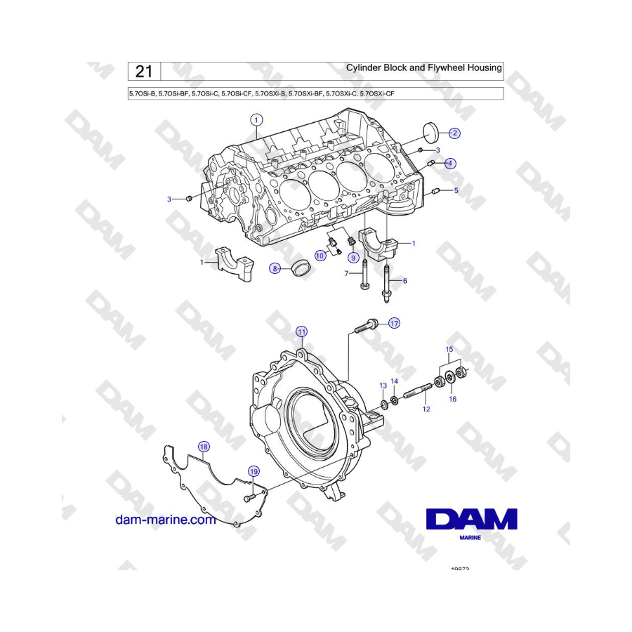 Volvo Penta 5.7L GI-C / 5.7L GI-D - Cylinder Block and Flywheel Housing