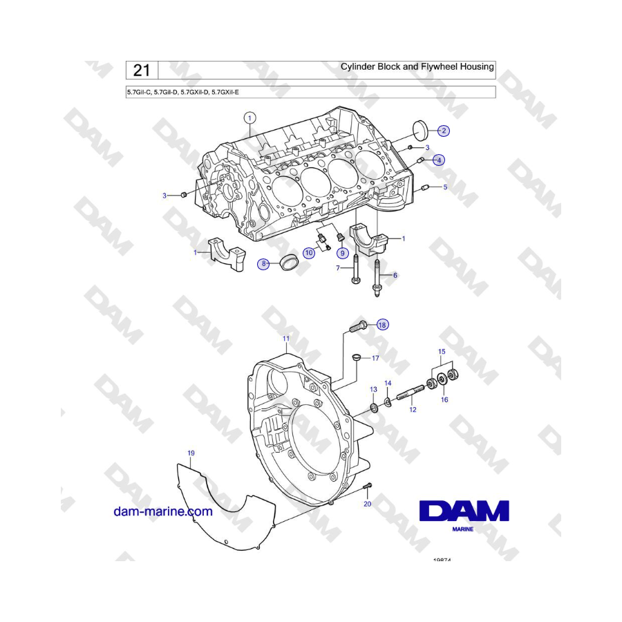 Volvo Penta 5.7L GI-C / 5.7L GI-D - Cylinder Block and Flywheel Housing