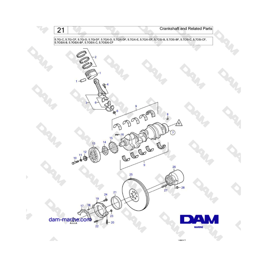 Volvo Penta 5.7L GI-C / 5.7L GI-D - Crankshaft and Related Parts 