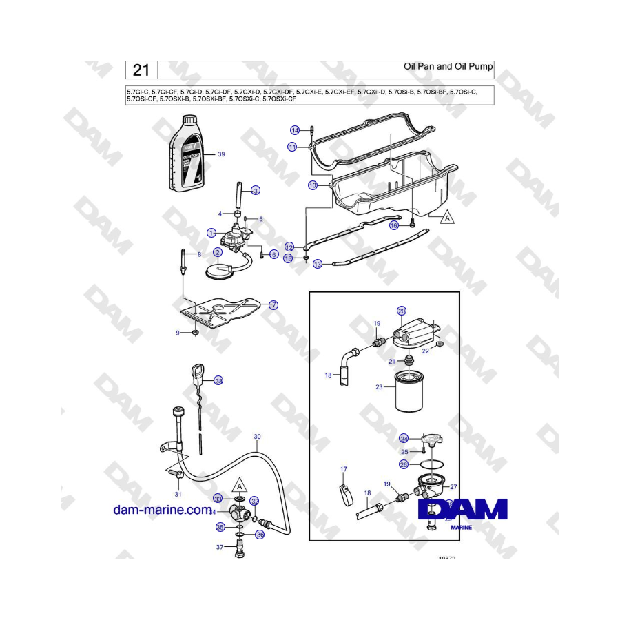 Volvo Penta 5.7L GI-C / 5.7L GI-D - Oil Pan and Oil Pump