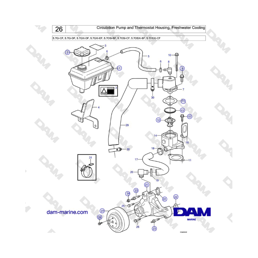 Volvo Penta 5.7L GI-C / 5.7L GI-D - Circulation Pump and Thermostat Housing, Freshwater Cooling