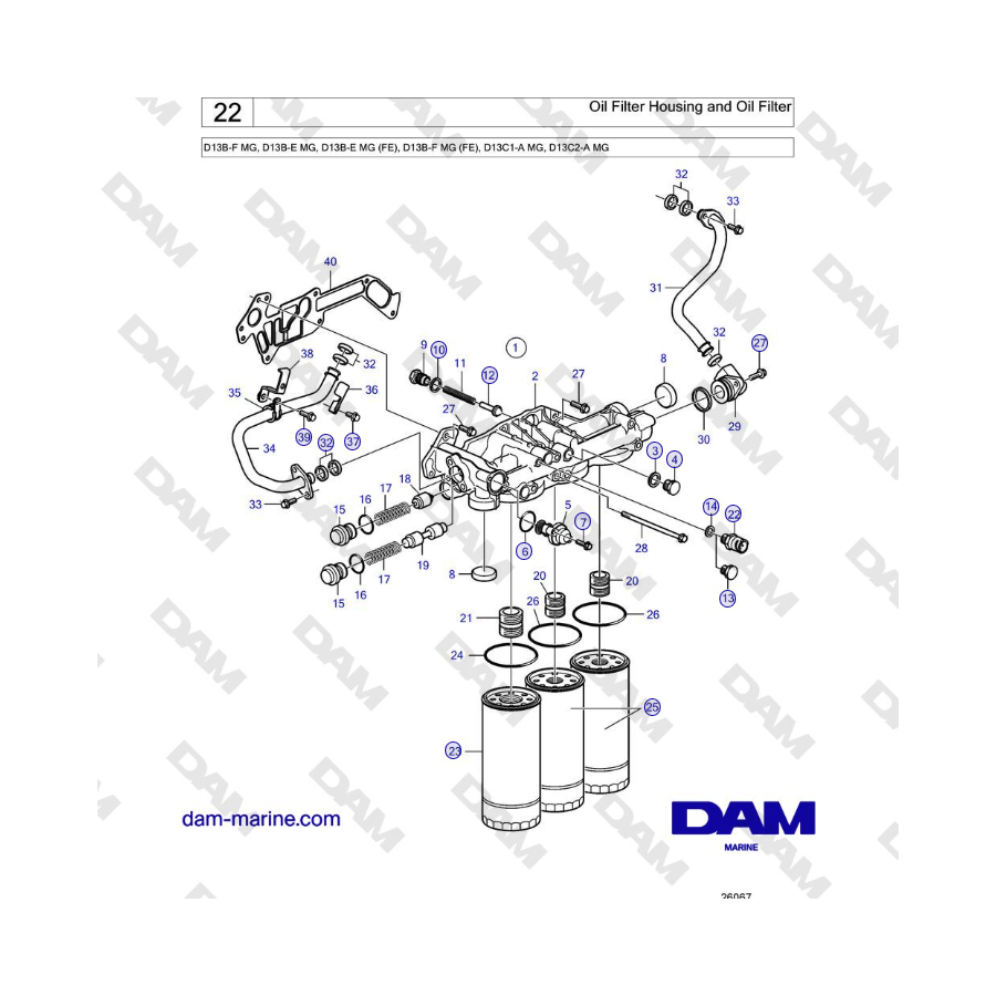 Volvo Penta D13B - Oil Filter Housing and Oil Filter