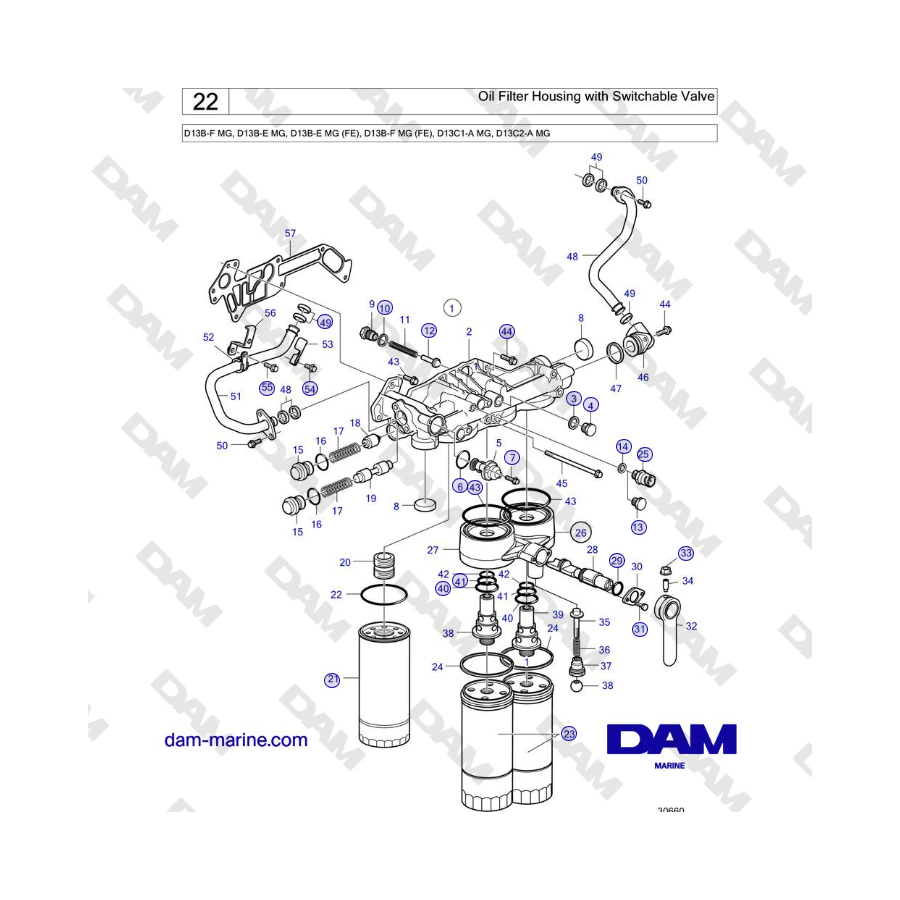 Volvo Penta D13B - Oil Filter Housing with Switchable Valve 