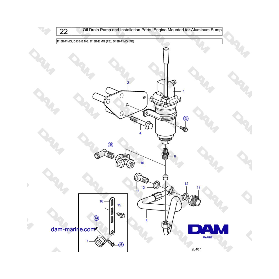 Volvo Penta D13B - Oil Drain Pump and Installation Parts