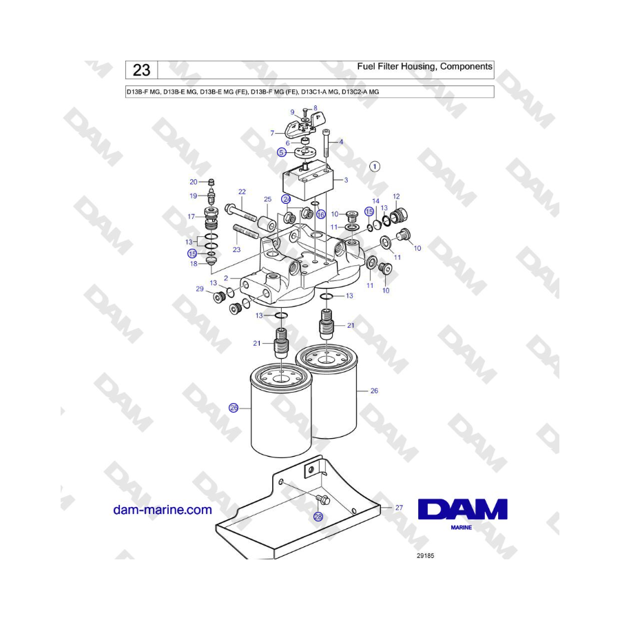 Volvo Penta D13B - Fuel Filter Housing, Components 