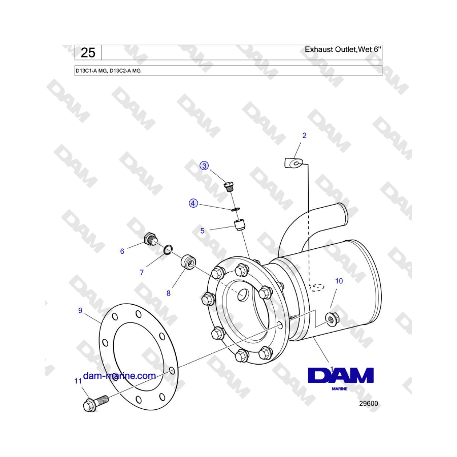 Volvo Penta D13B - Exhaust Outlet,Wet 6"