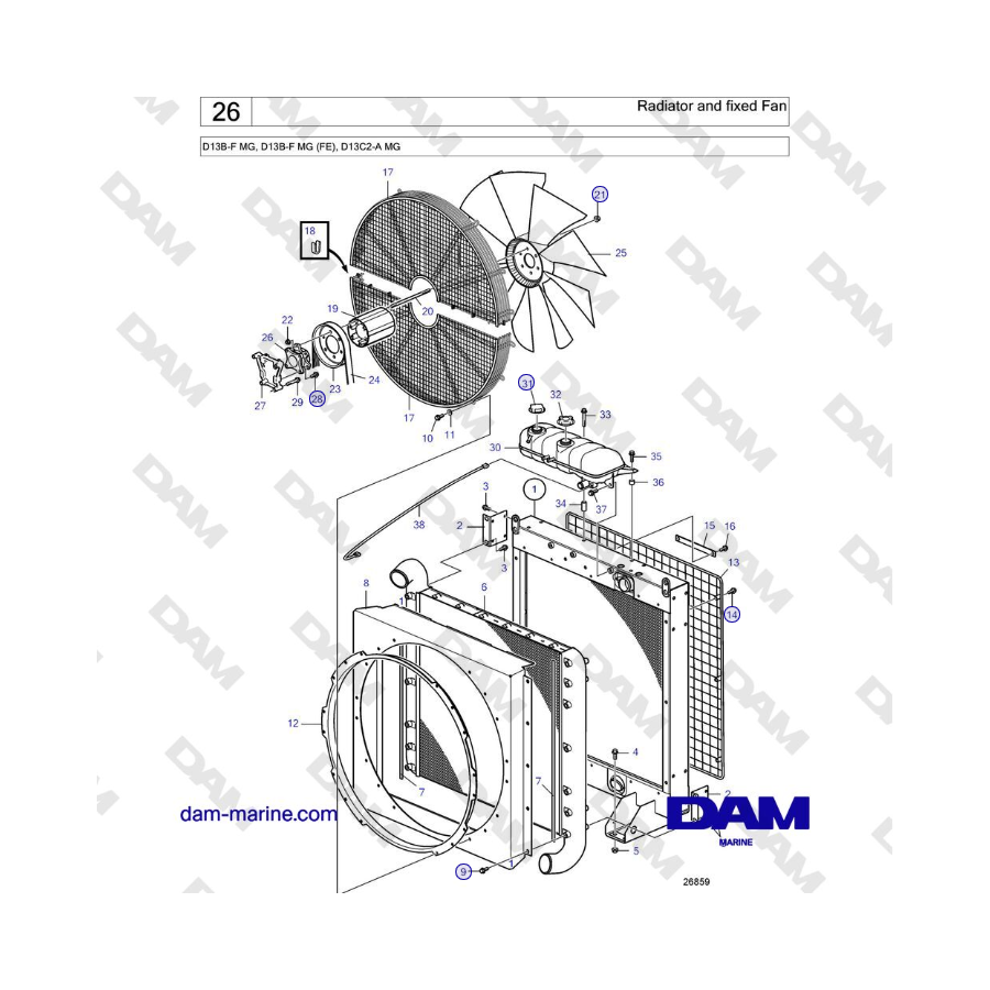 Volvo Penta D13B - Radiator and fixed Fan