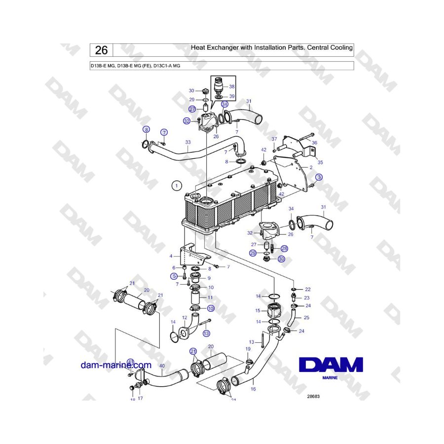 Volvo Penta D13B - Heat Exchanger with Installation Parts. Central Cooling