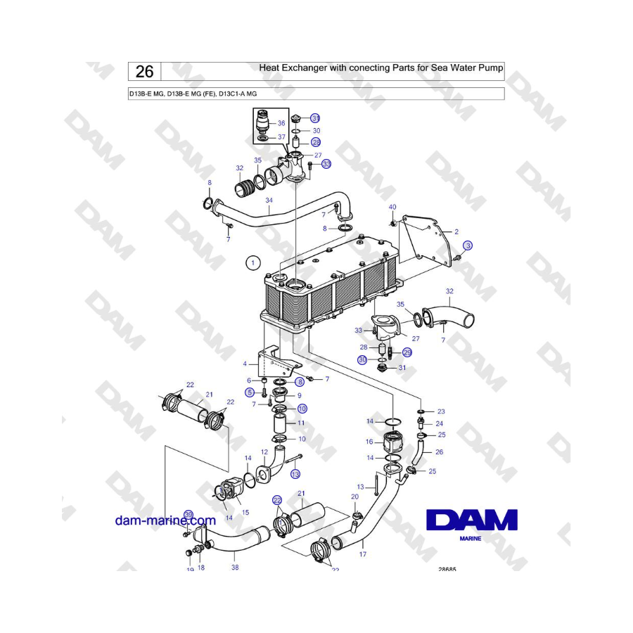 Volvo Penta D13B - Heat Exchanger with conecting Parts for Sea Water Pump