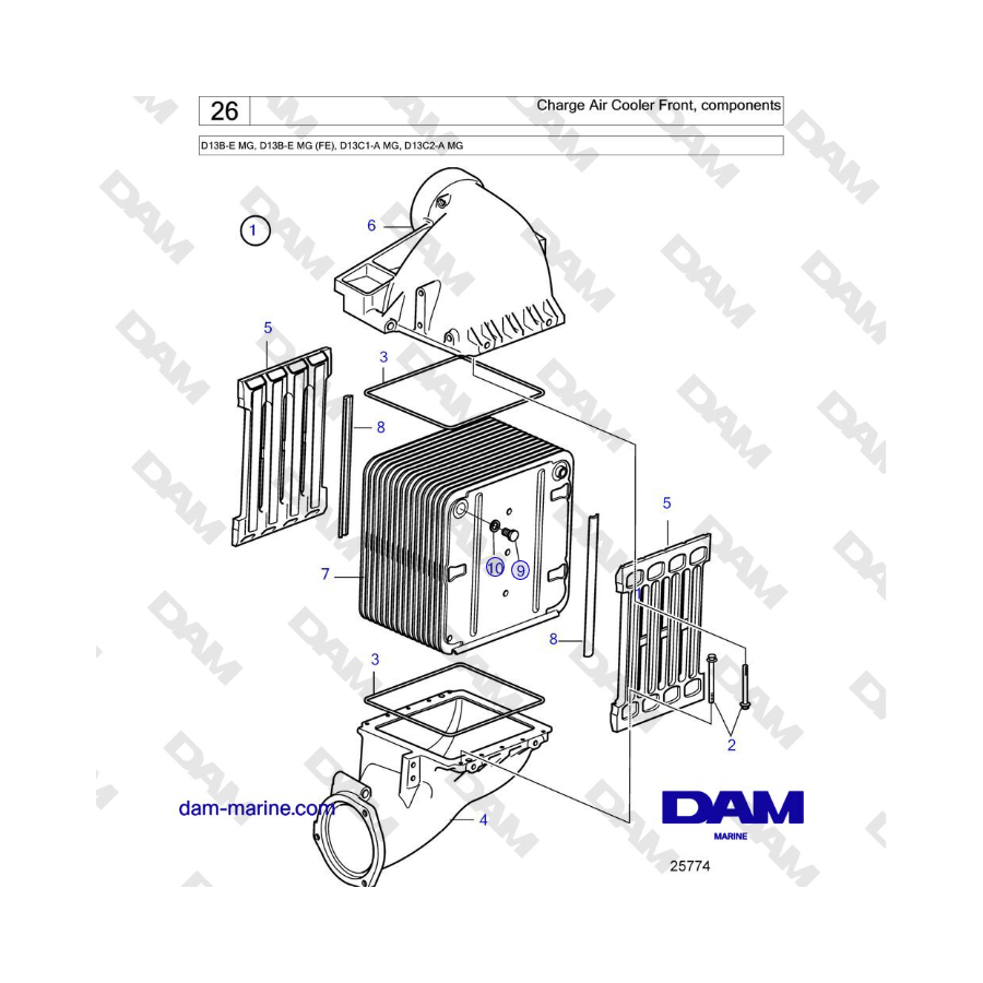 Volvo Penta D13B - Charge Air Cooler Front, components 