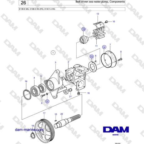 Volvo Penta D13B - Belt Driven Sea Water Pump, Components