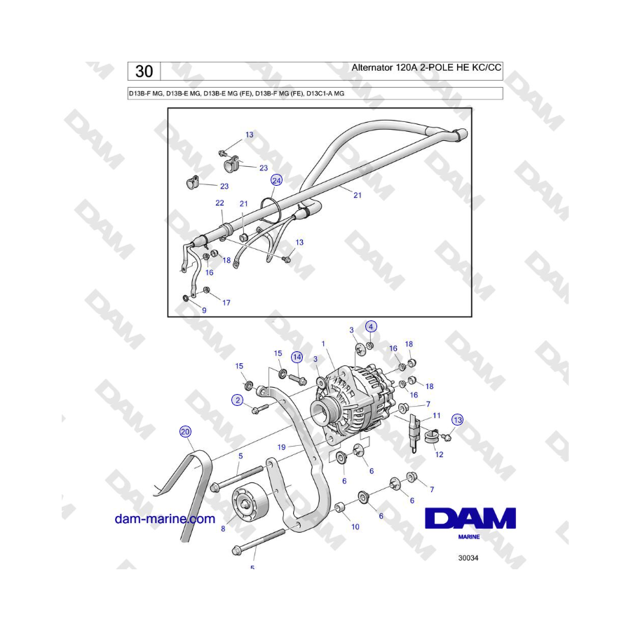 Volvo Penta D13B - Alternator 120A 2-POLE