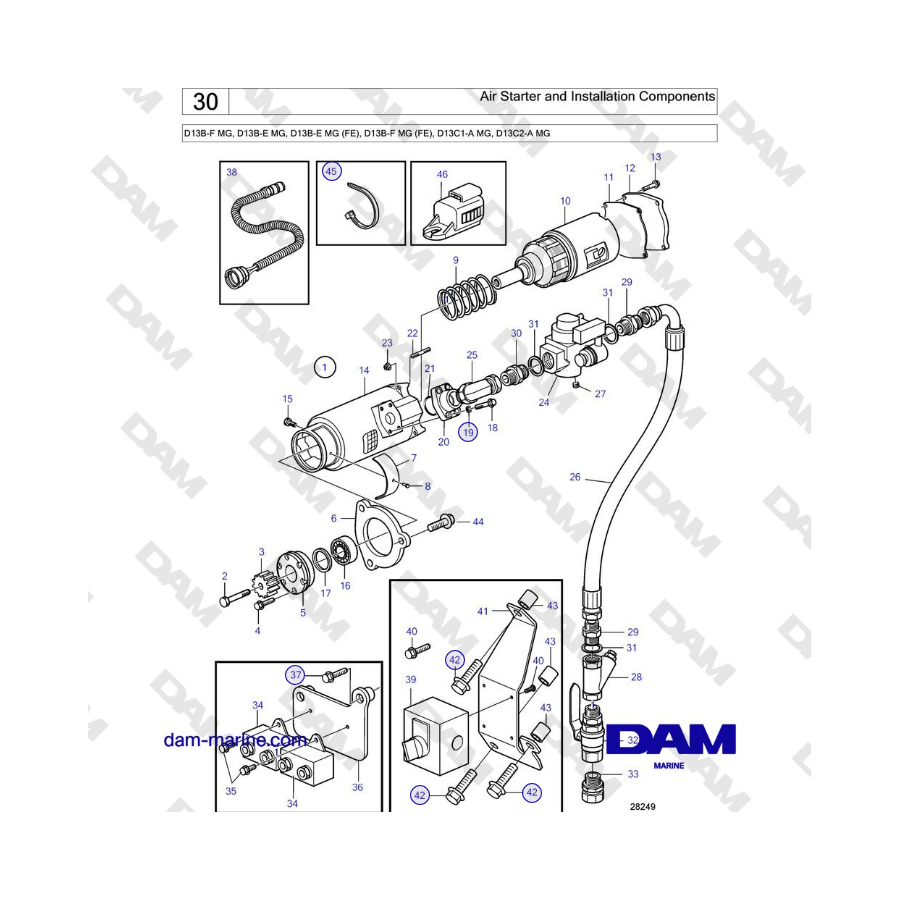 Volvo Penta D13B - Air Starter and Installation Components 