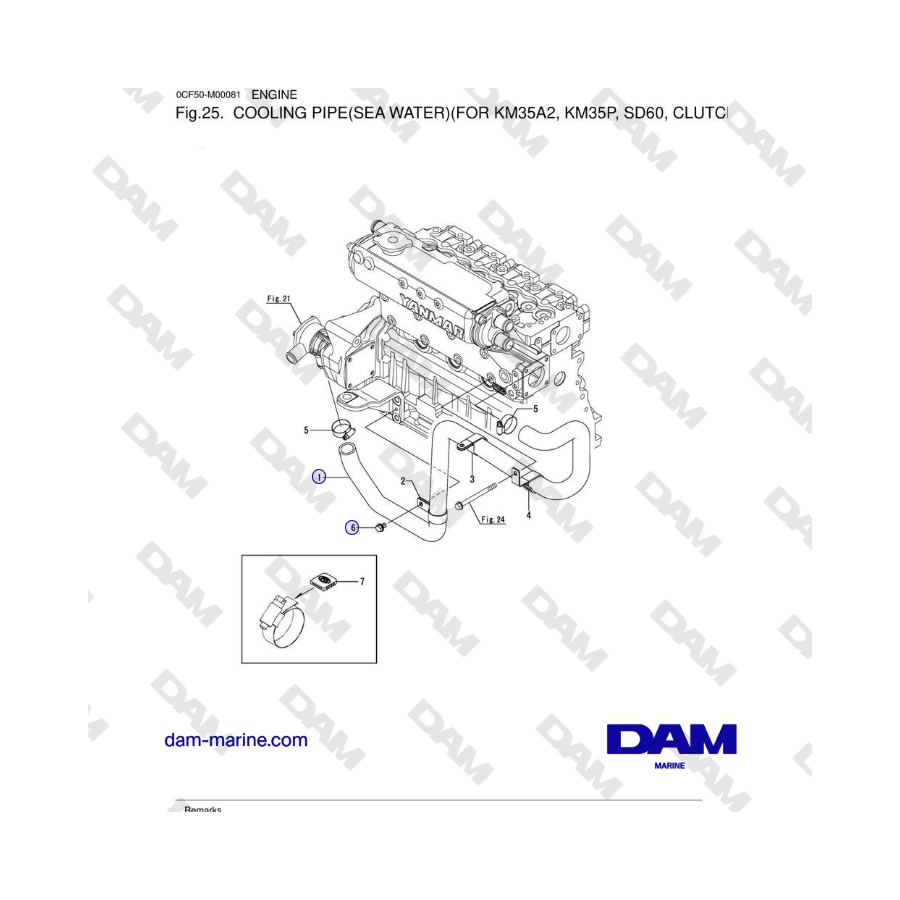 Yanmar 4JH45/4JH57 - COOLING PIPE(SEA WATER)