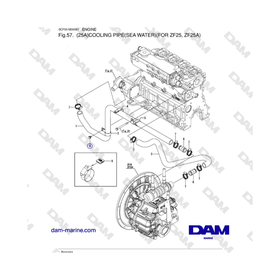 Yanmar 4JH45/4JH57 - COOLING PIPE(SEA WATER)