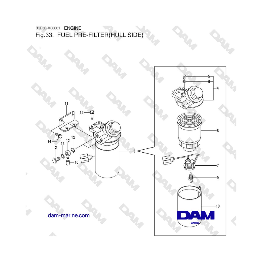 Yanmar 4JH45/4JH57 - FUEL PRE-FILTER(HULL SIDE)