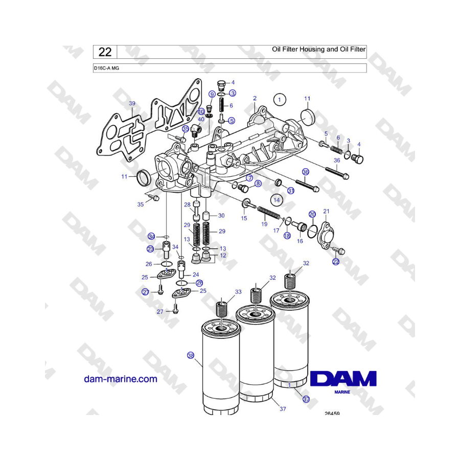 Volvo Penta D16C-A MG - Oil Filter Housing and Oil Filter